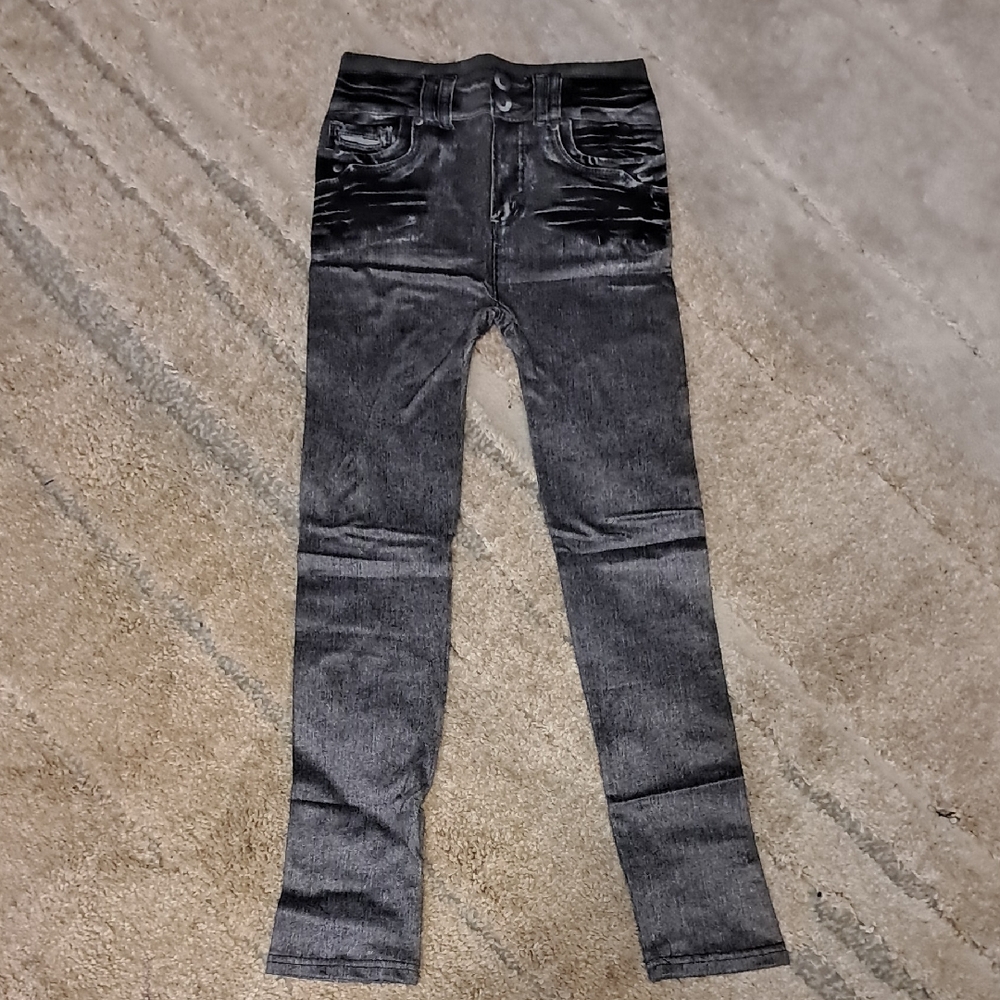 Womens Black & Gray Jean Leggings